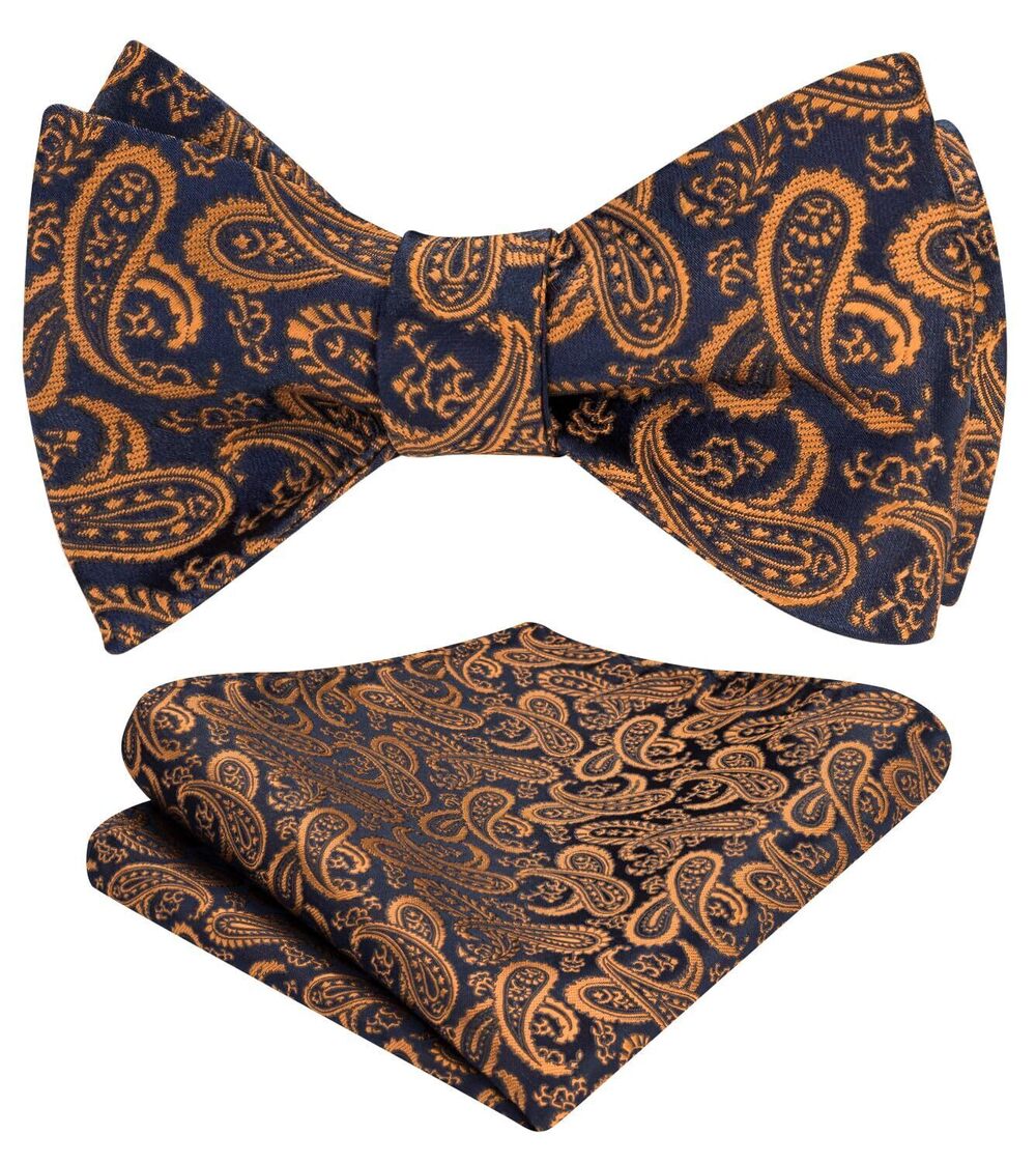 9589 Bow Ties Dark Brown Bowties Paisley Self Tie Bow Tie and Pocket Square